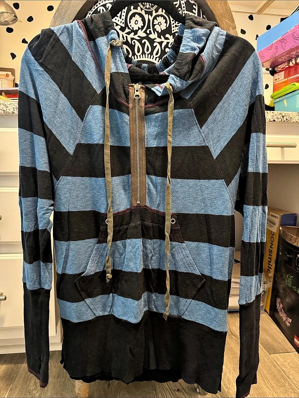 Free People Hoodie in Blue & Black Size Medium